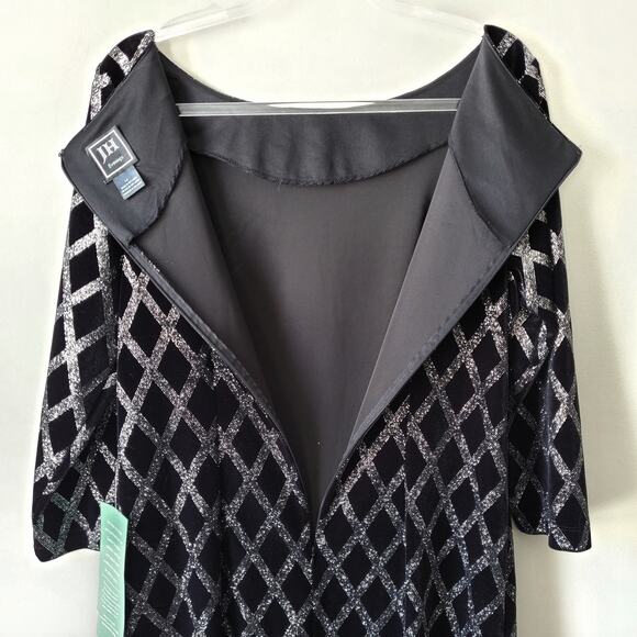 JH Evening Black Velvet Silver Glitter Mini Dress 14 Cocktail Cruise Party Event - Picture 5 of 11